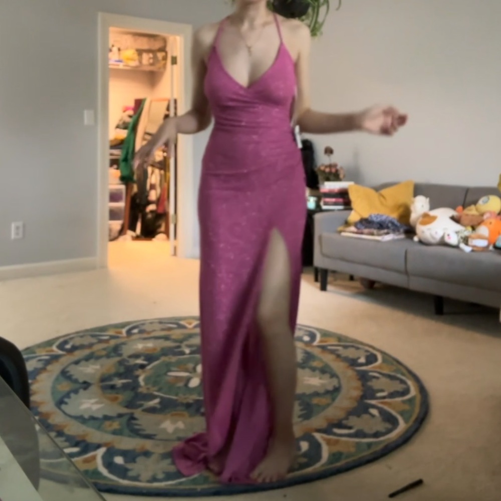 Pink skin tight glittery dress